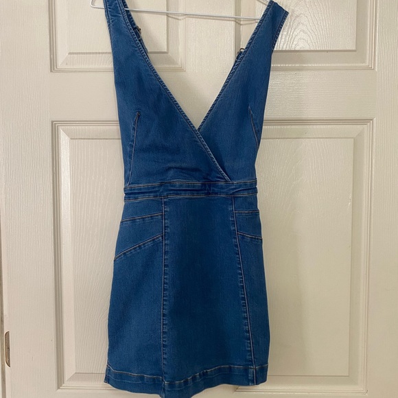 Free People Denim Mini Pinafore Dress - Picture 4 of 6